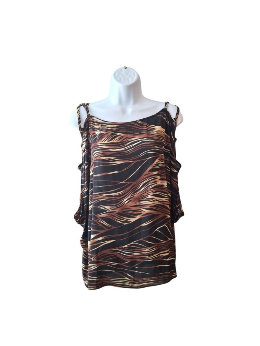 Bold Elements XL Animal Print Cold Shoulder Blouse Y2K Boho Resort Chic